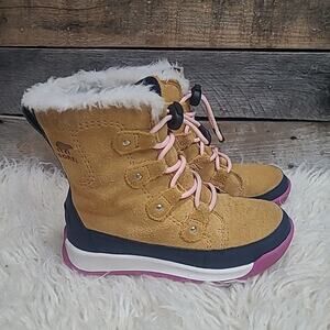 Sorel Whitney II Joan Waterproof Youth Girls Boots Size 13 Insulated Tan Suede